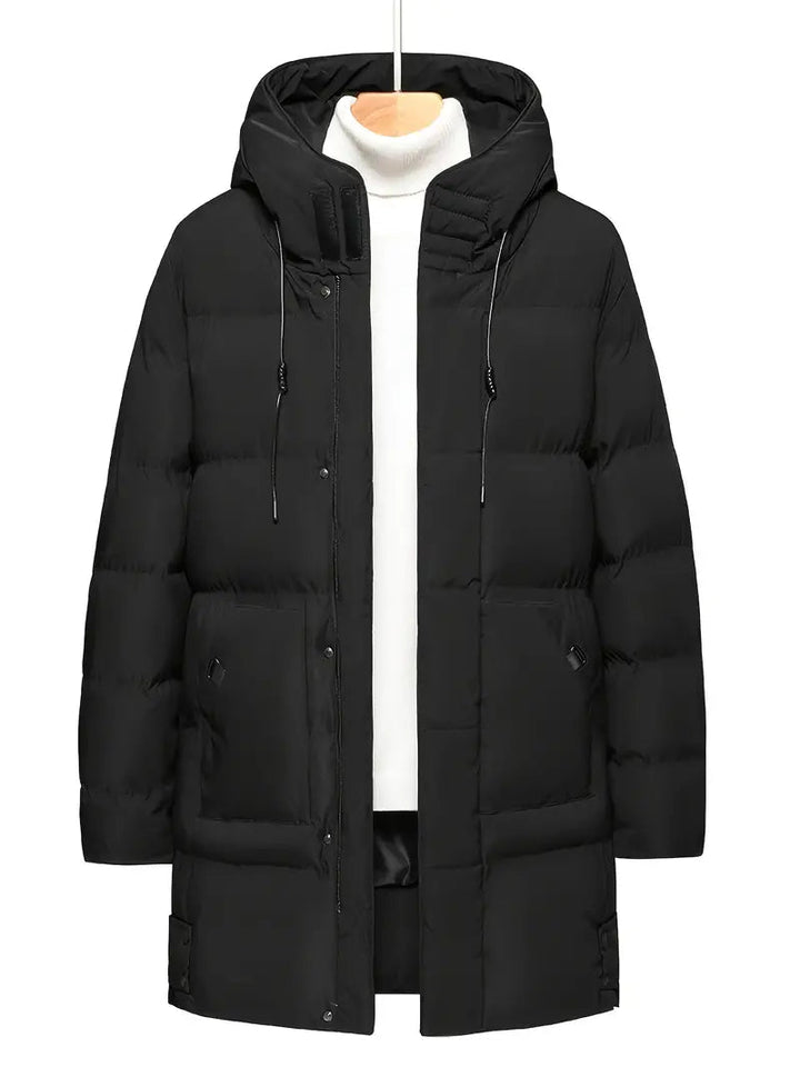 Mens Padded Winter Jacket with Hood and Zip Front