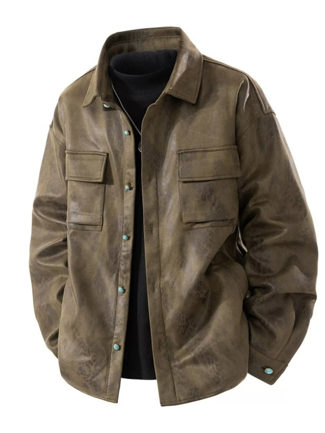Mens Casual Button-Down Coat Relaxed Fit