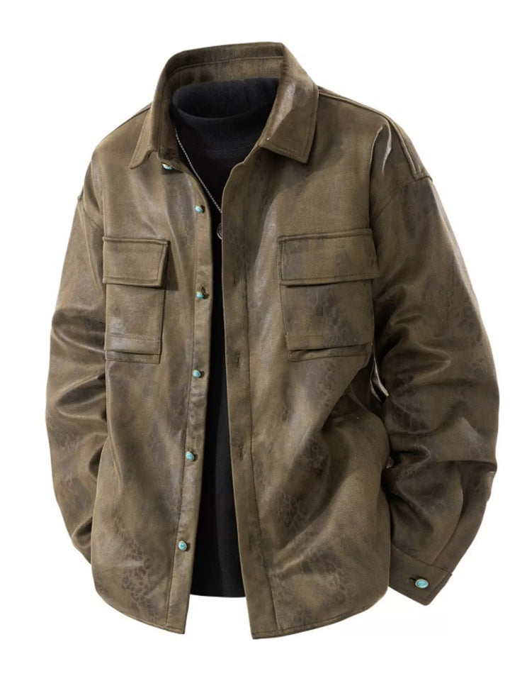 Mens Casual Button-Down Coat Relaxed Fit