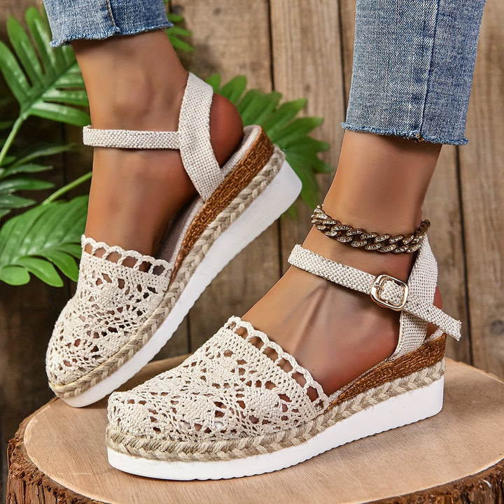 Womens Orthopedic Espadrille Sandals Crochet Adjustable Strap