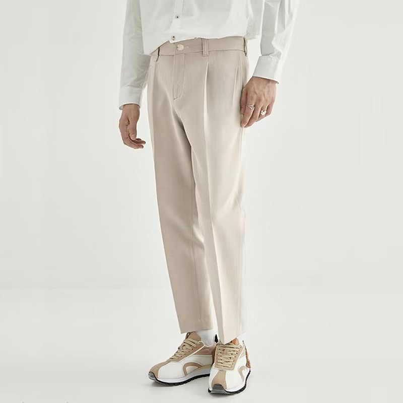 Mens Crop Trousers Pleated Comfort Fit