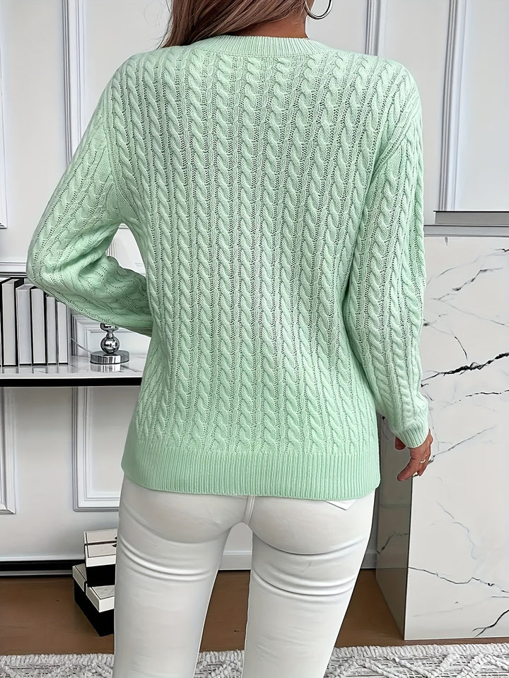Womens Knitted Sweater Cable Pattern Soft Fit