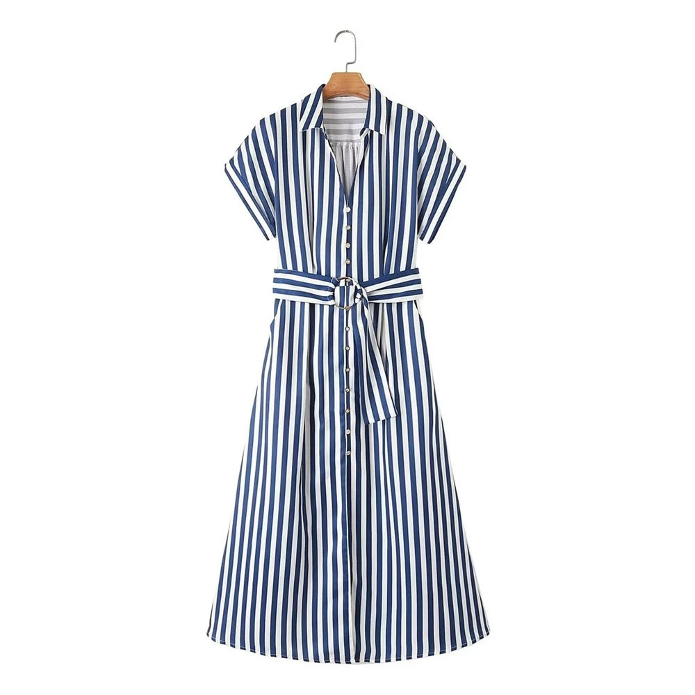 Womens Summer Dress Striped Classic Fit - BritishMode