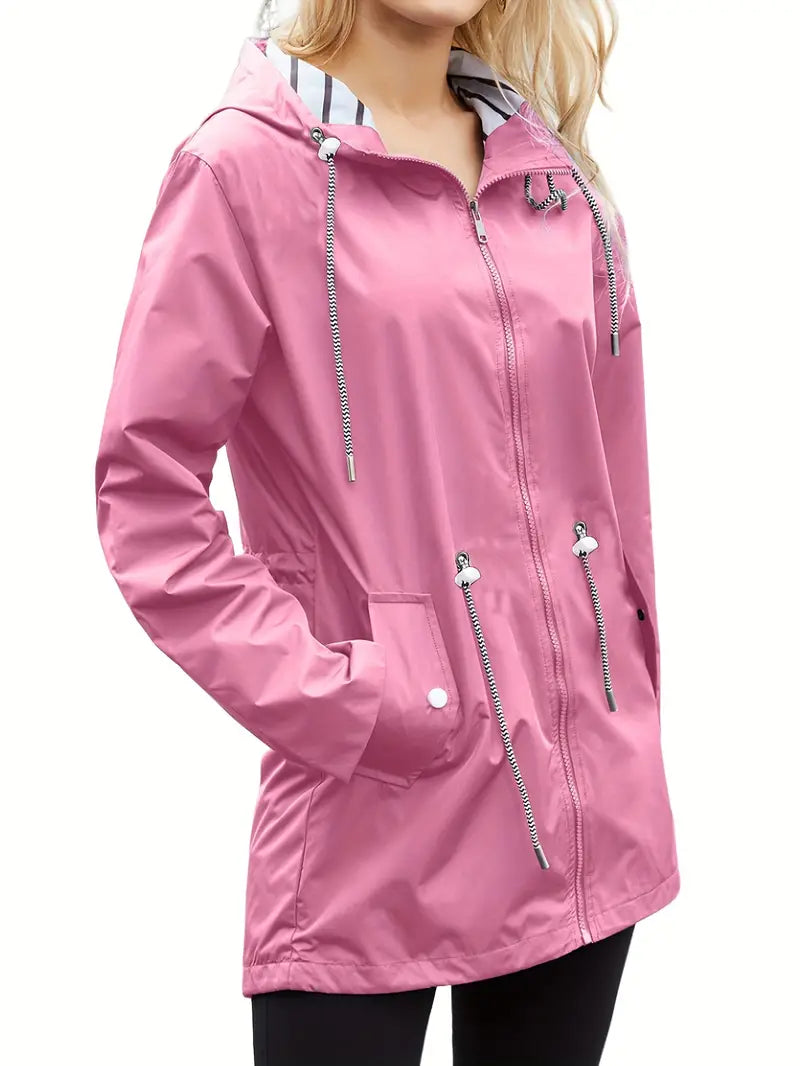 Womens Waterproof Parka Jacket with Hood and Pockets