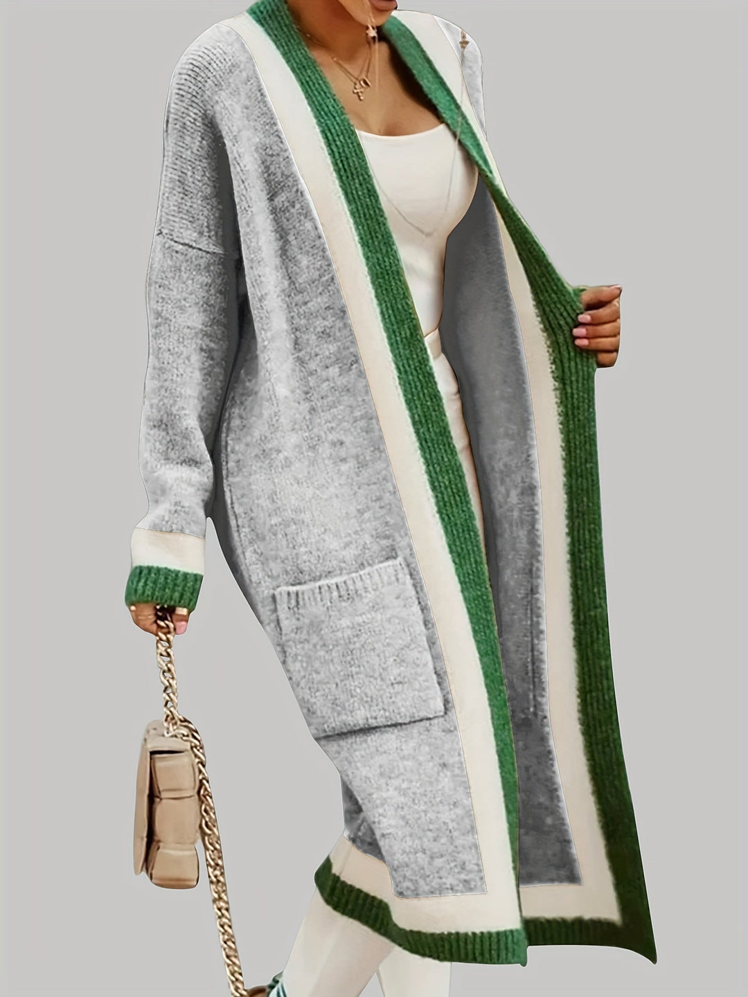 Womens Long Cardigan Vintage Style with Accent Details