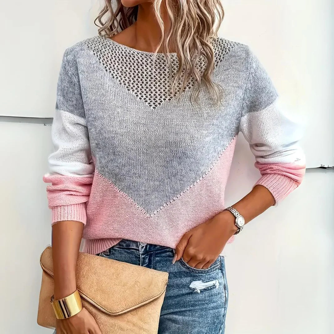 Womens V-Neck Knit Sweater Contrast Detail