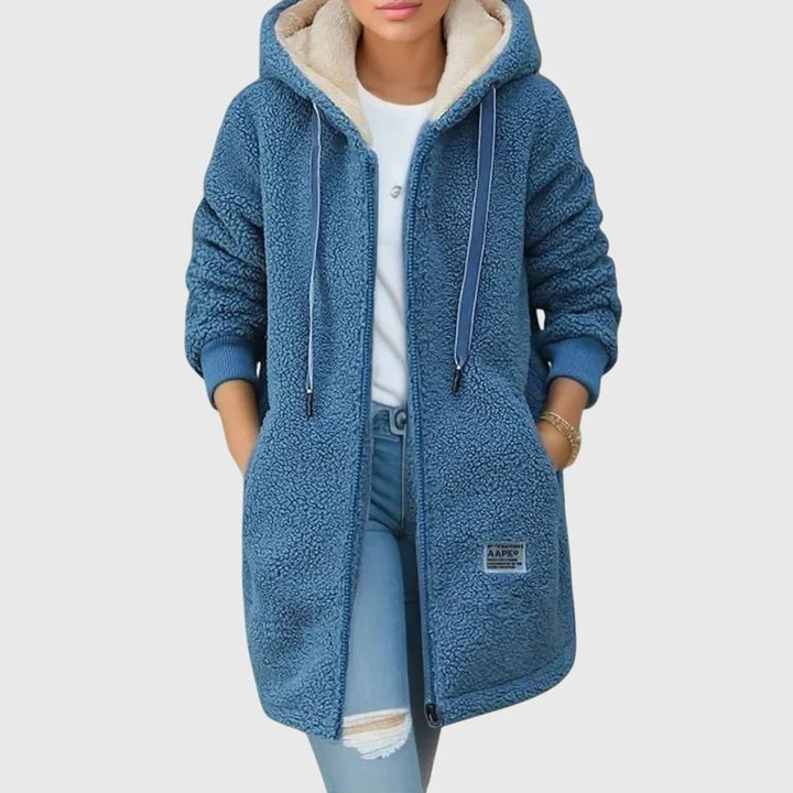 Womens Long Fleece Jacket with Hood and Full Zip - BritishMode