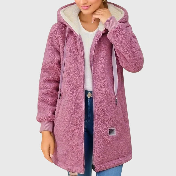 Womens Long Fleece Jacket with Hood and Full Zip