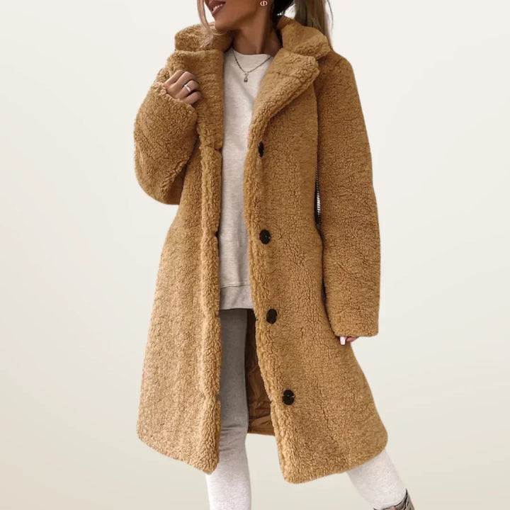 Womens Long Teddy Coat with Buttons - BritishMode