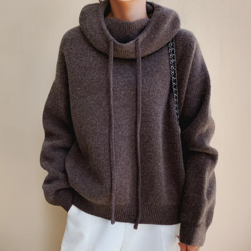 Womens Hoodie with Cowl Neck and Cord Detail Relaxed Fit