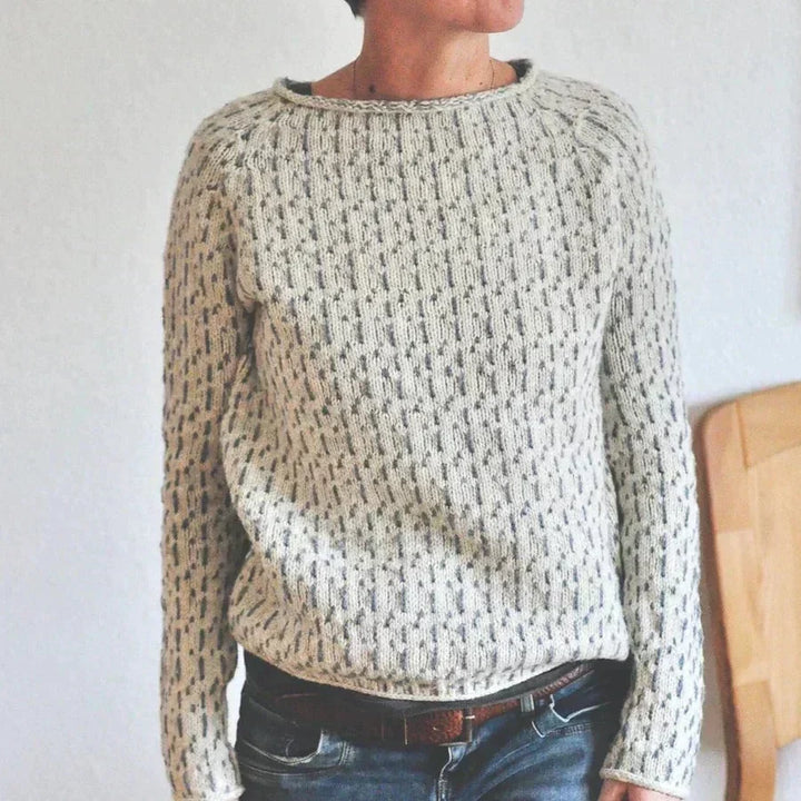 Womens Crewneck Knit Sweater Ribbed Hem
