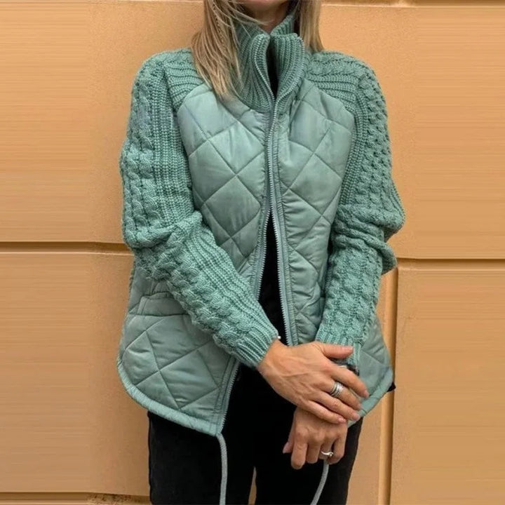 Womens Quilted Jacket with Knit Sleeves Regular Fit