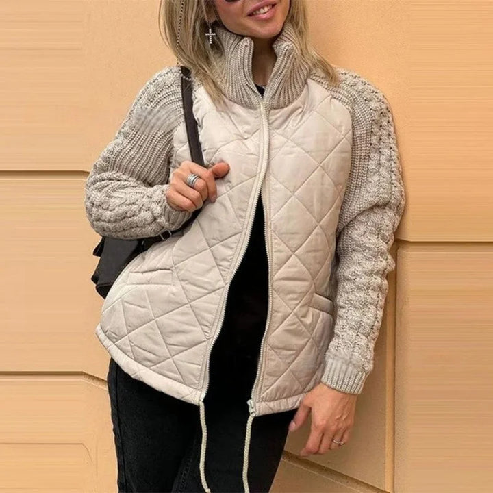 Womens Quilted Jacket with Knit Sleeves Regular Fit