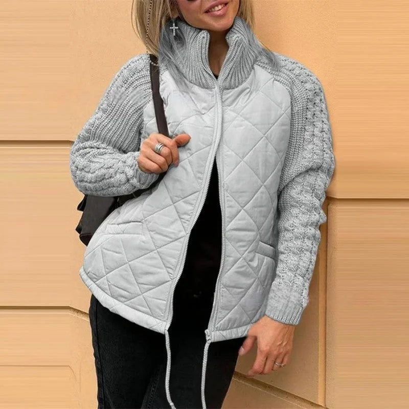 Womens Quilted Jacket with Knit Sleeves Regular Fit - BritishMode