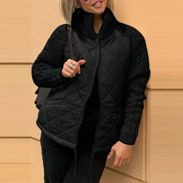 Womens Quilted Jacket with Knit Sleeves Regular Fit