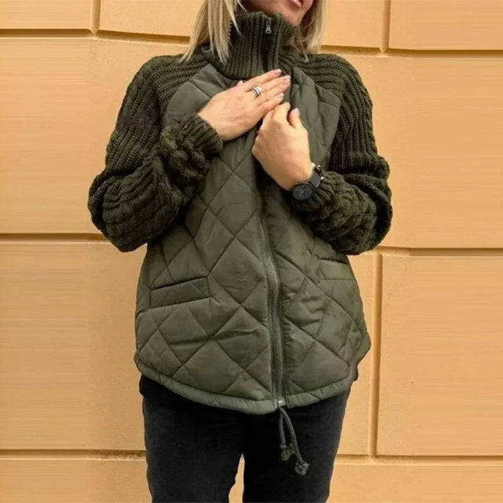 Womens Quilted Jacket with Knit Sleeves Regular Fit