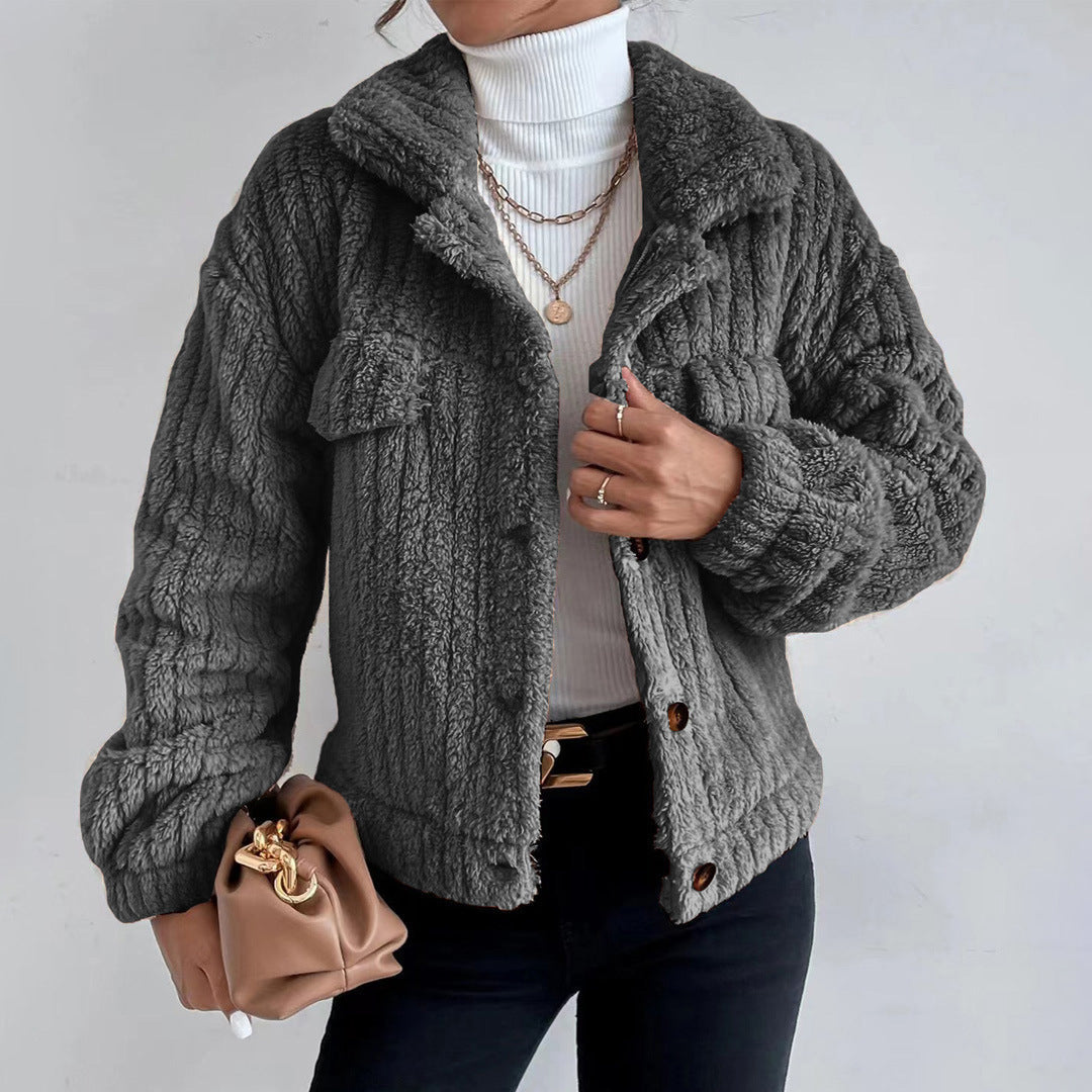 Womens Button-Down Jacket Fleece Lined Regular Fit