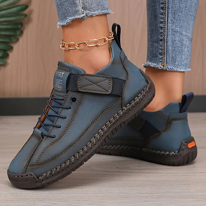 Womens Orthopedic Leather Trainers Lace-Up Wide Fit