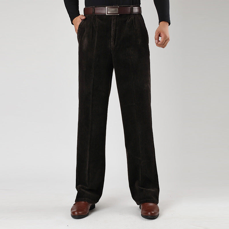 Mens Corduroy Pants Relaxed Fit Pleated - BritishMode