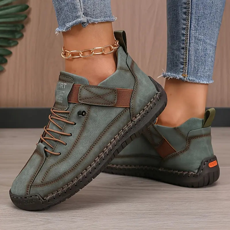 Womens Orthopedic Leather Trainers Lace-Up Wide Fit