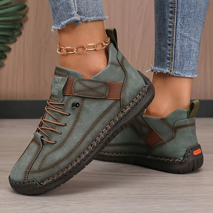 Womens Orthopedic Leather Trainers Lace-Up Wide Fit