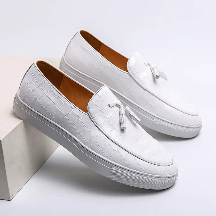 Mens Leather Loafers Embossed Breathable Refined Fit