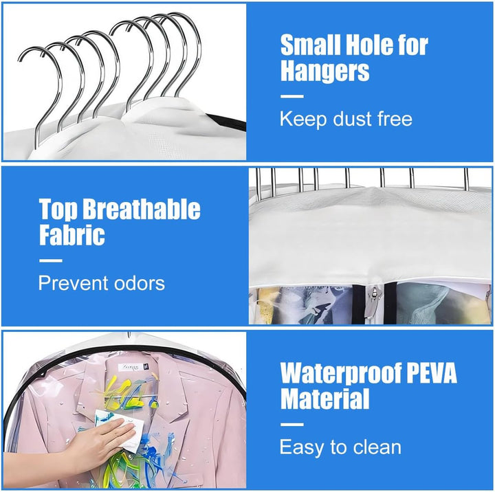Garment Covers with Clear Gusset and Side Zipper 3-Pack Storage Bags