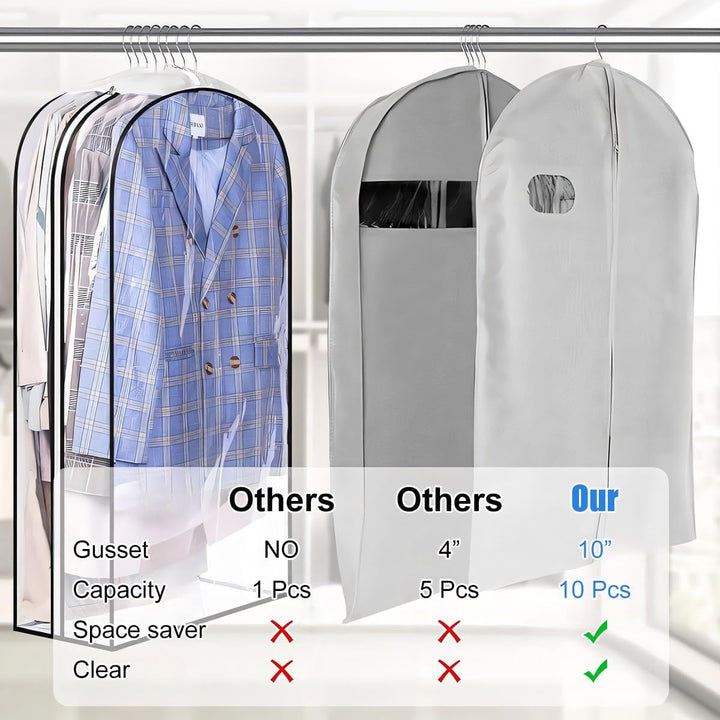 Garment Covers with Clear Gusset and Side Zipper 3-Pack Storage Bags
