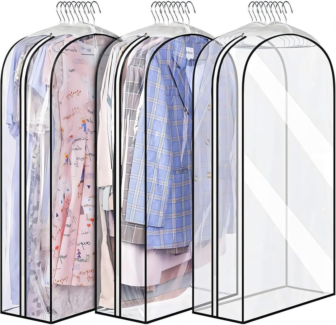 Garment Covers with Clear Gusset and Side Zipper 3-Pack Storage Bags - BritishMode