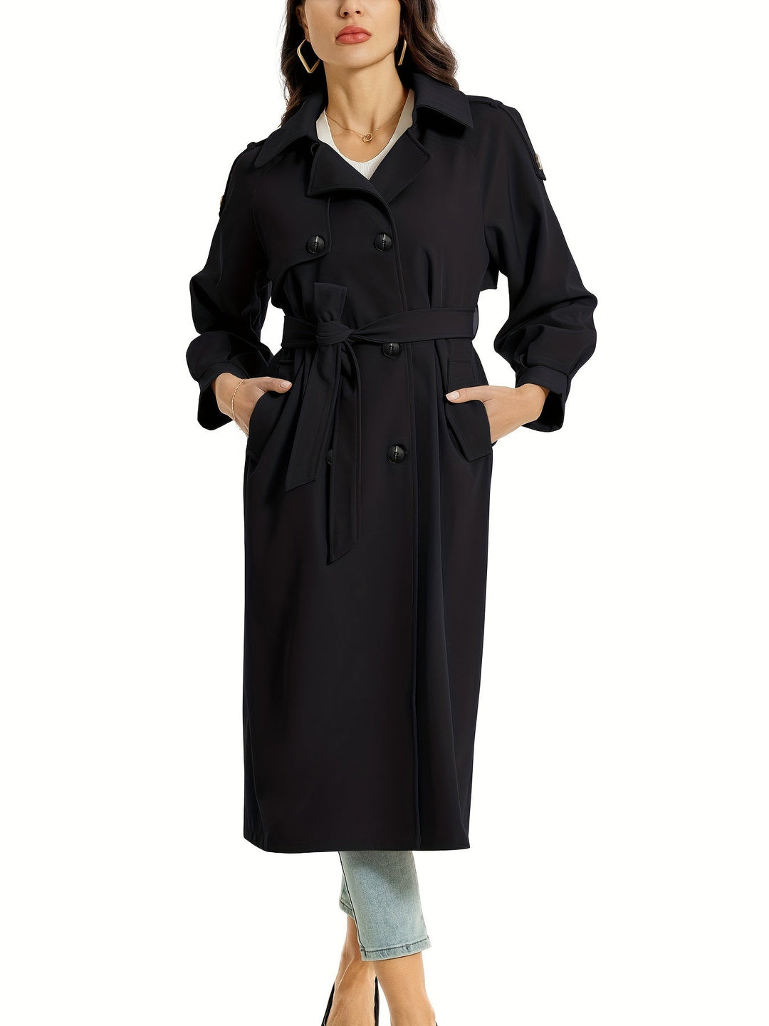 Womens Long Coat Double Breasted Classic Style