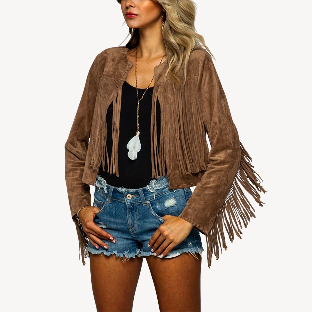 Womens Suede Jacket with Fringe Detail
