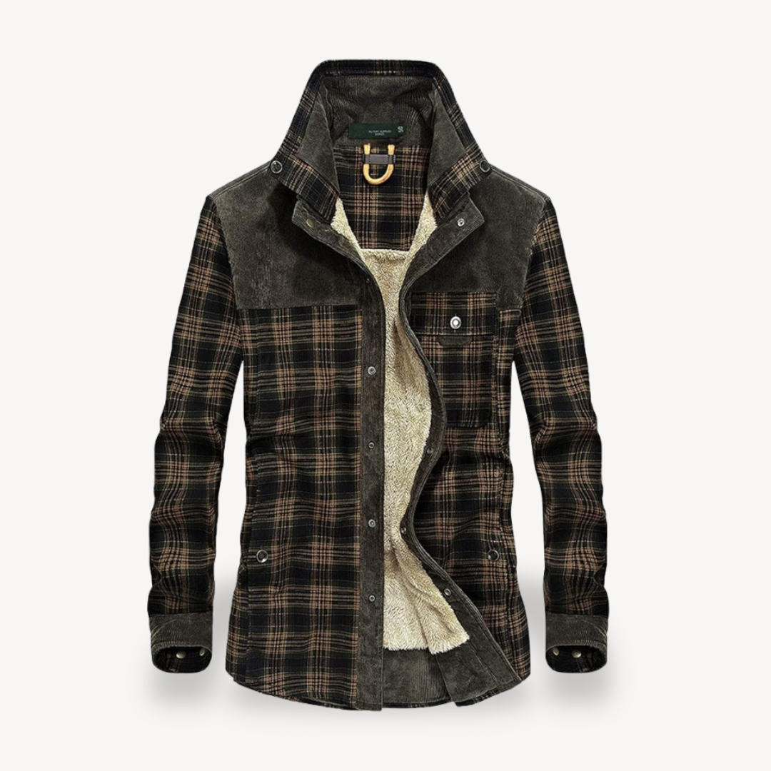 Mens Jacket Fleece Lined Plaid Pattern
