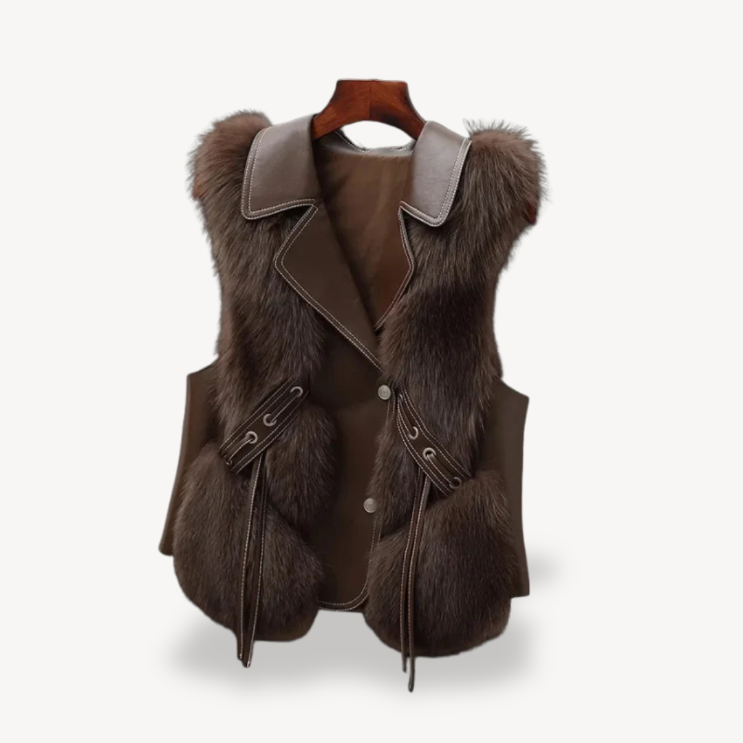 Womens Faux Leather Vest with Faux Fur