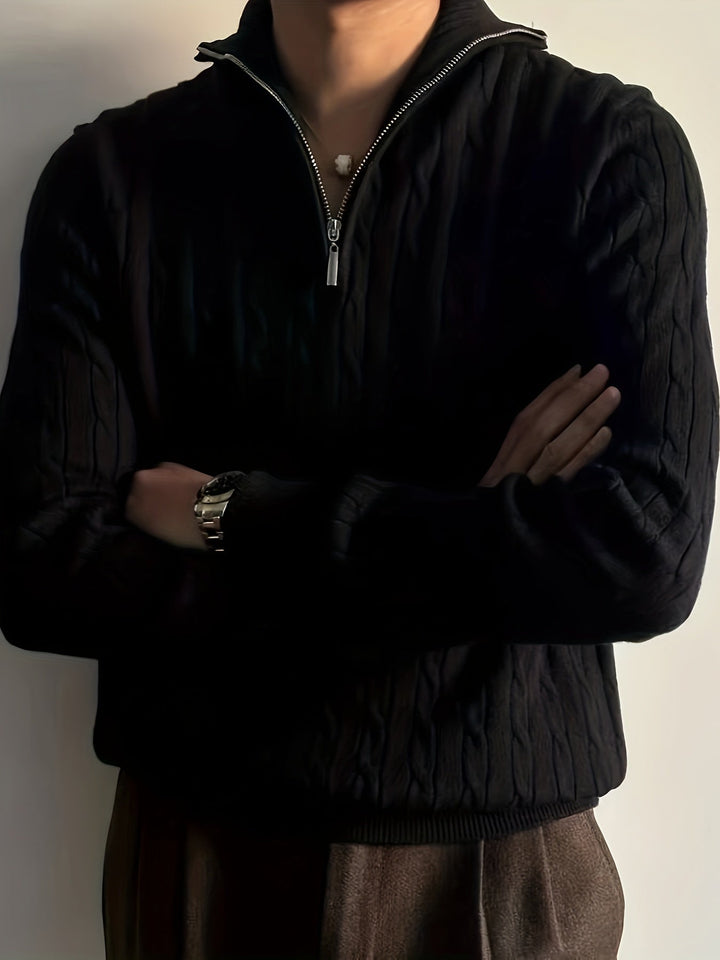 Mens Knit Sweater with Zip Neck Cozy Fit - BritishMode
