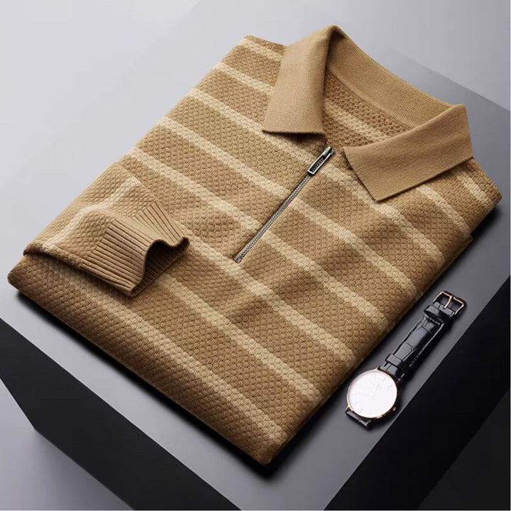 Mens Golf Polo Shirt Striped Classic Fit