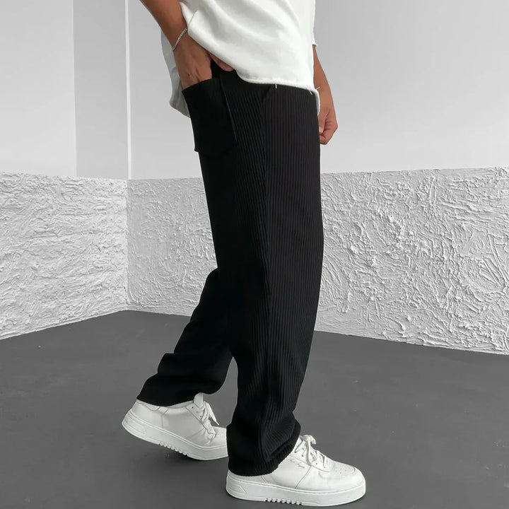 Mens Casual Trousers Pinstripe Drawstring Waist Relaxed Fit