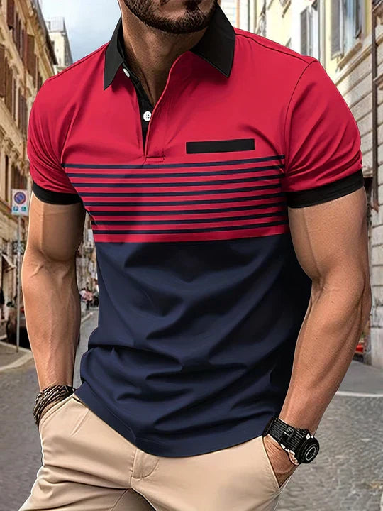 Mens Polo Shirt Cotton Stripe Summer Fit - BritishMode