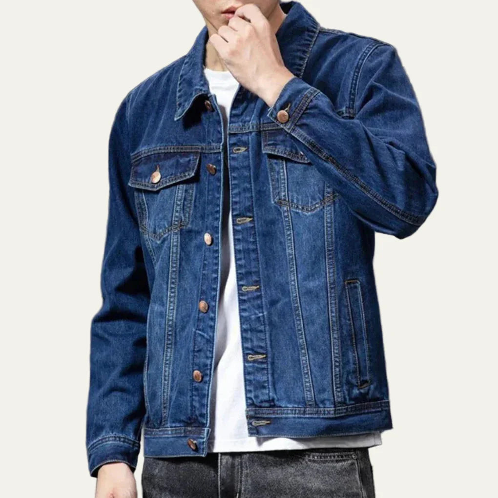 Mens Denim Jacket Single Breasted Classic Fit