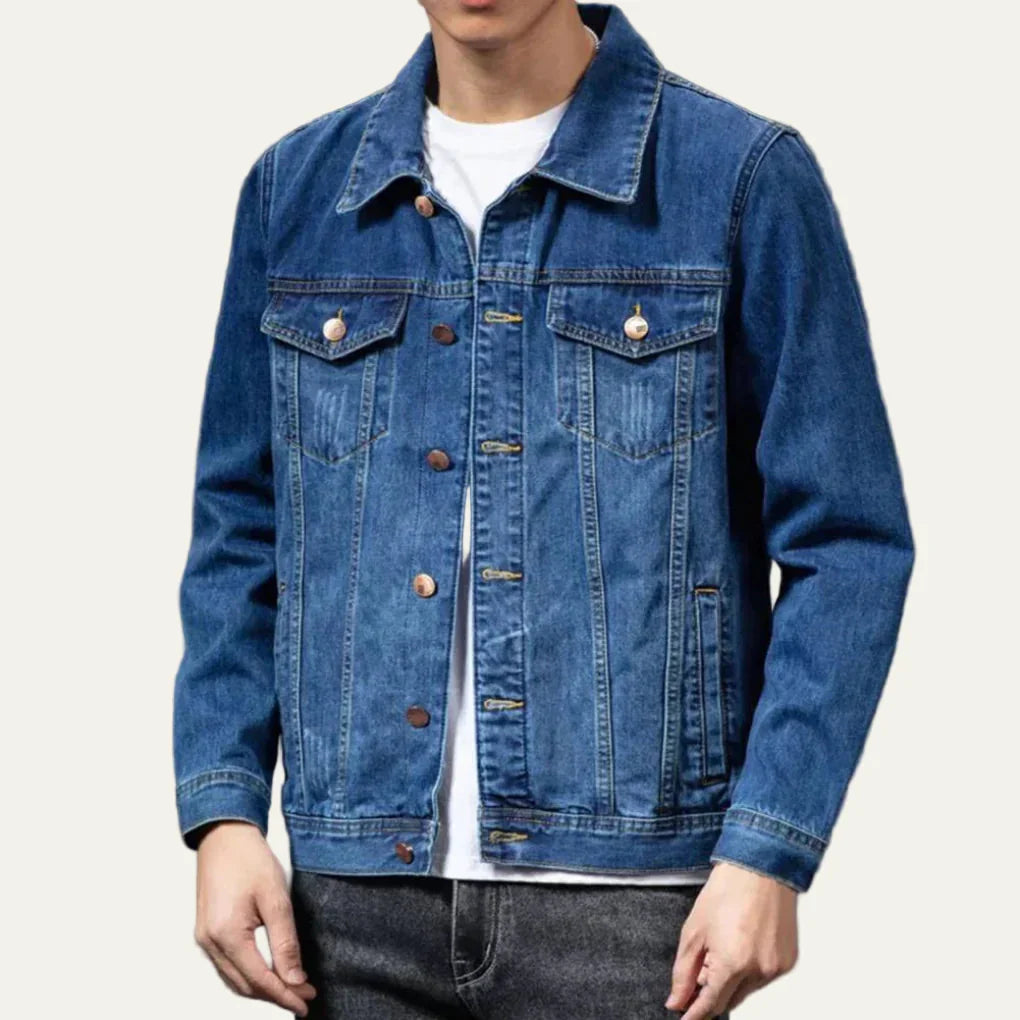 Mens Denim Jacket Single Breasted Classic Fit - BritishMode