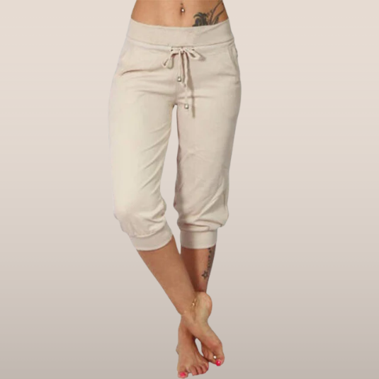 Womens Capri Trousers with Drawstring Waist Relaxed Fit - BritishMode