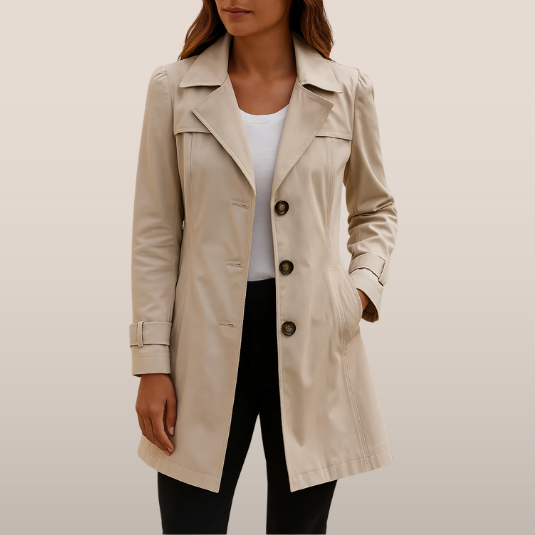 Womens Trench Coat with Buttons Collar Intermediate Fit - BritishMode