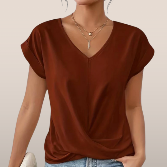 Womens V-Neck T-Shirt Loose Fit Cotton - BritishMode