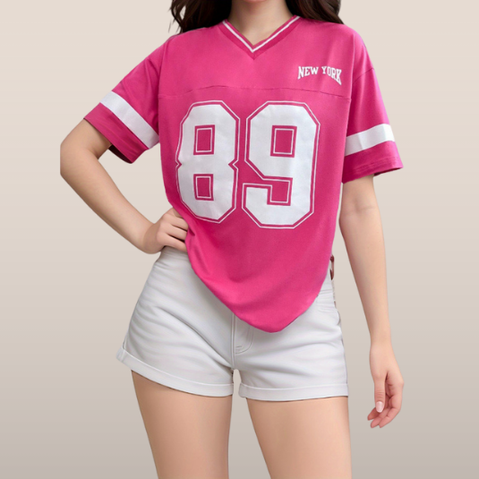 Womens Oversized Sports T-Shirt Cotton Relaxed Fit - BritishMode
