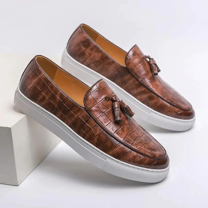Mens Leather Loafers Embossed Breathable Refined Fit - BritishMode
