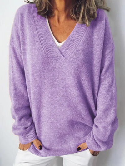 Womens V-Neck Sweater Relaxed Fit Chic