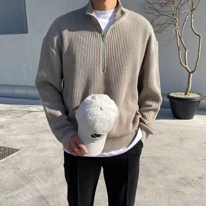 Mens Zip Sweater Casual Textured Fit