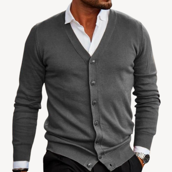 Mens Cardigan V-Neck Button-Down Knit