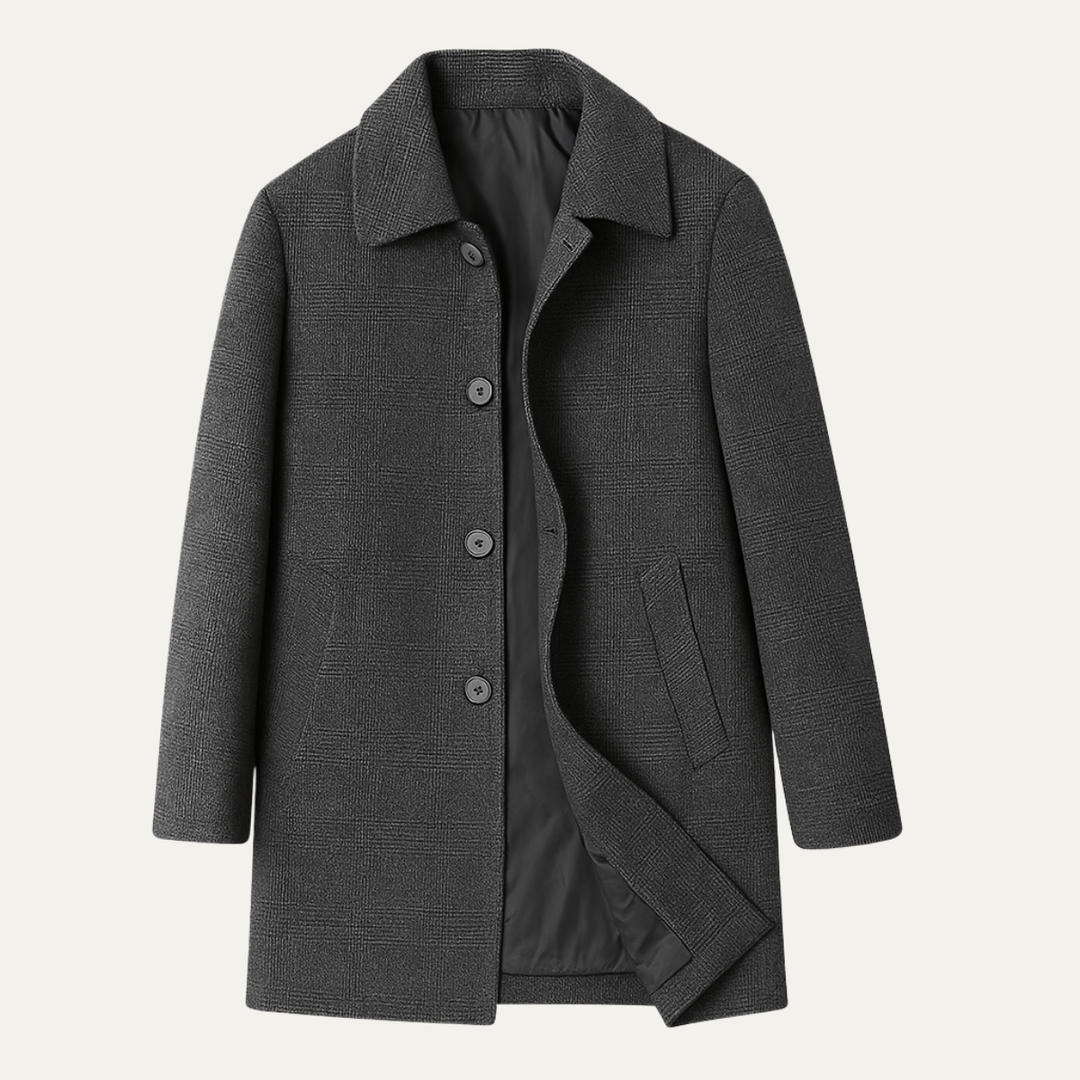 Mens Wool Blend Overcoat with Quilted Lining Plaid Pattern - BritishMode