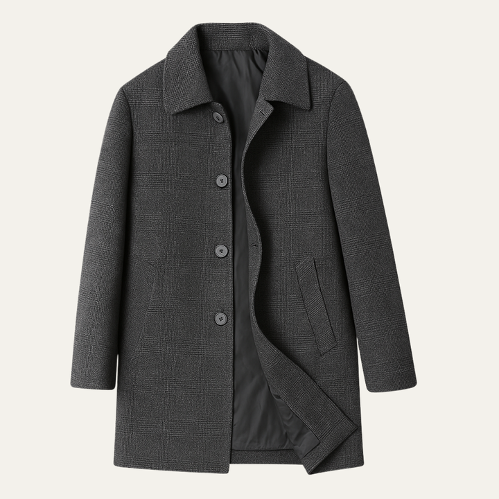 Mens Wool Blend Overcoat with Quilted Lining Plaid Pattern - BritishMode