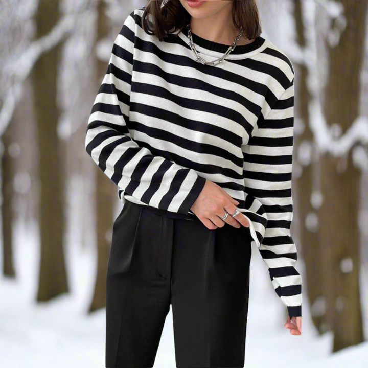 Womens T-Shirt Cotton Vertical Stripe Classic Fit